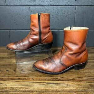 Vintage Acme Men’s 11.5D Brown Leather Zip Western Ankle Boots Made In USA